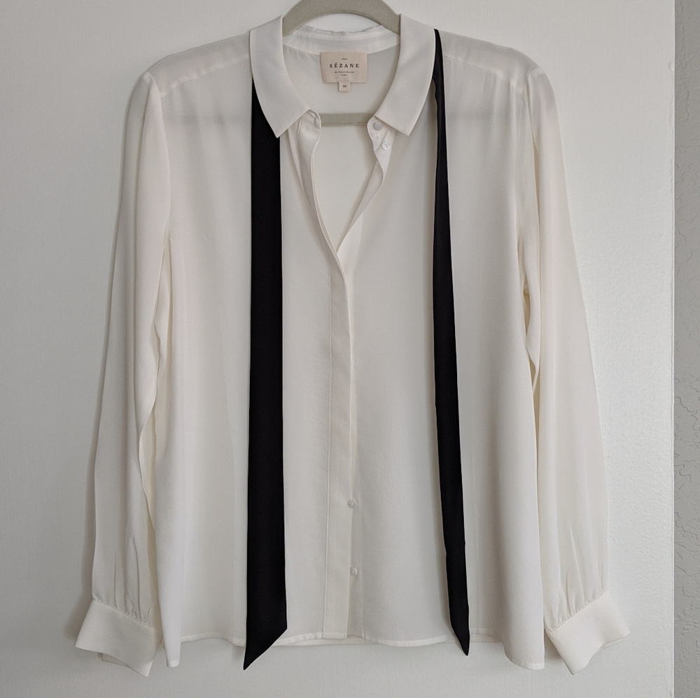 Sezane silk blouse with silk tie